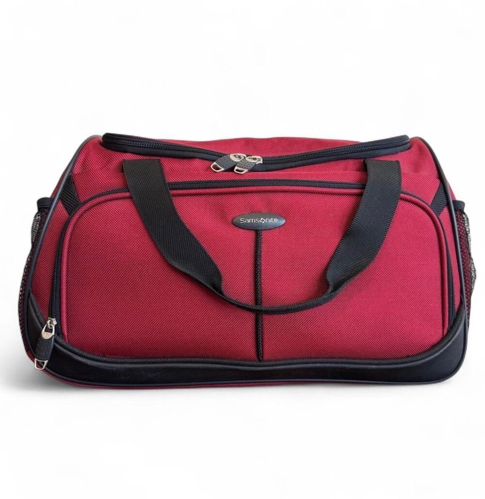 Samsonite Red Black Duffel Bag Tecate Cerveza Gym Travel Overnight 18.5”